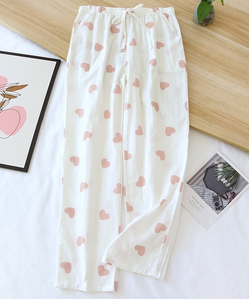 DAY CLOSET(デイ クローゼット)の「レディース ガーリーチェック&ハート柄リラックスルームパンツ(その他パンツ・レディース・ピンク/グリーン/ピンク系その他/ホワイト/ピンク系その他2・M/L/XL)」の2枚目の写真