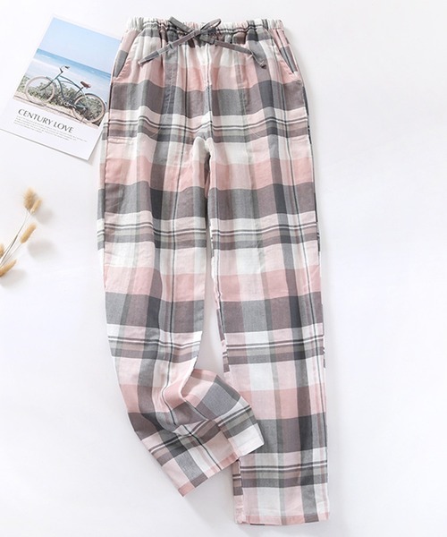 DAY CLOSET(デイ クローゼット)の「レディース ガーリーチェック&ハート柄リラックスルームパンツ(その他パンツ・レディース・ピンク/グリーン/ピンク系その他/ホワイト/ピンク系その他2・M/L/XL)」の1枚目の写真