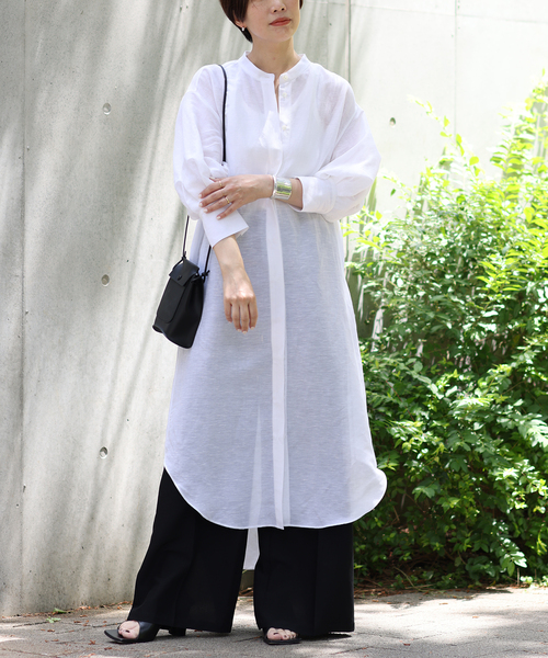 【9/30削除】 homspun コットンリネン パフスリーブワンピース homspun コットンリネンマット パフスリーブワンピース