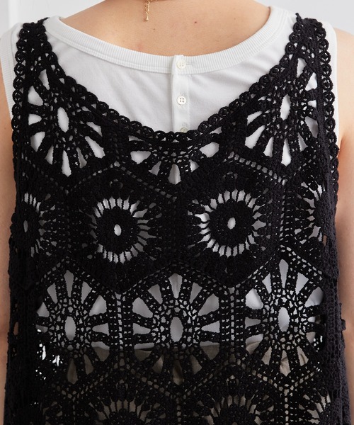 PUAL CE CIN（ピュアルセシン）の「カギ針編み風ワンピース（ワンピース・レディース・ブラック/ナチュラル・FREE）」の15枚目の写真