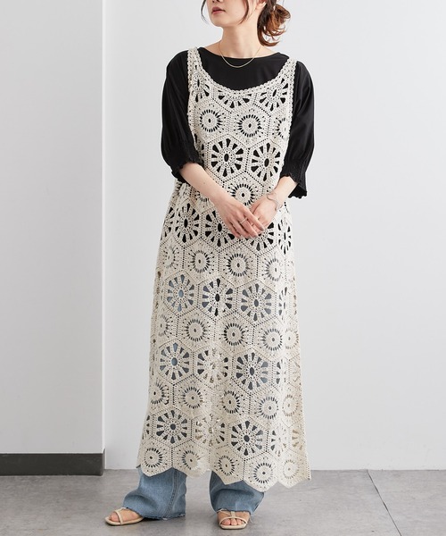 PUAL CE CIN（ピュアルセシン）の「カギ針編み風ワンピース（ワンピース・レディース・ブラック/ナチュラル・FREE）」の3枚目の写真