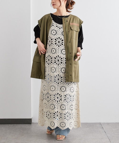 PUAL CE CIN（ピュアルセシン）の「カギ針編み風ワンピース（ワンピース・レディース・ブラック/ナチュラル・FREE）」の6枚目の写真