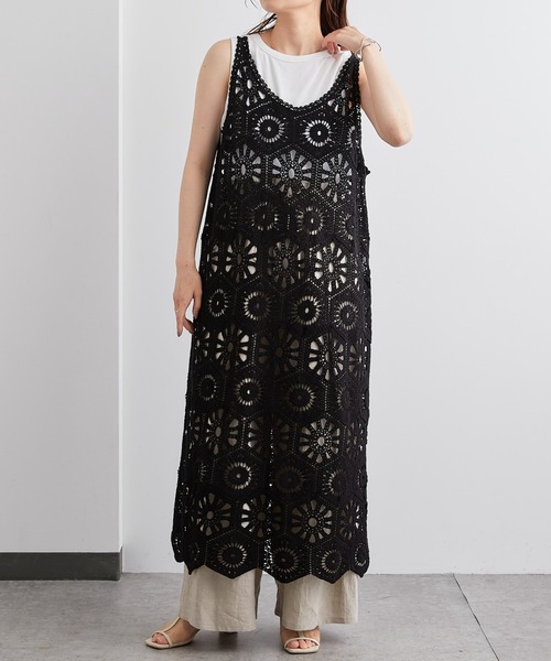 PUAL CE CIN（ピュアルセシン）の「カギ針編み風ワンピース（ワンピース・レディース・ブラック/ナチュラル・FREE）」の7枚目の写真