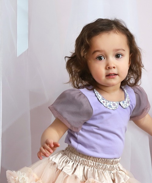 panpantutu（パンパンチュチュ）の「おすましカラーパフスリーブトップ(80-100cm)（Tシャツ/カットソー・キッズ・スモークピンク/レモンイエロー/ラベンダー/ミント・80ｃｍ/90cm/100cm）」の2枚目の写真