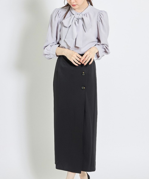 tocco closet（トッコ　クローゼット）の「飾り釦付きスリット入りロングタイトスカート（スカート・レディース・ブラック/テラコッタ・M）」の18枚目の写真