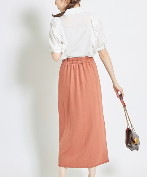 tocco closet（トッコ　クローゼット）の「飾り釦付きスリット入りロングタイトスカート（スカート・レディース・ブラック/テラコッタ・M）」の4枚目の写真