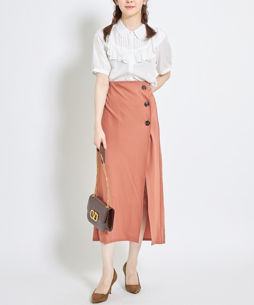 tocco closet（トッコ　クローゼット）の「飾り釦付きスリット入りロングタイトスカート（スカート・レディース・ブラック/テラコッタ・M）」の21枚目の写真