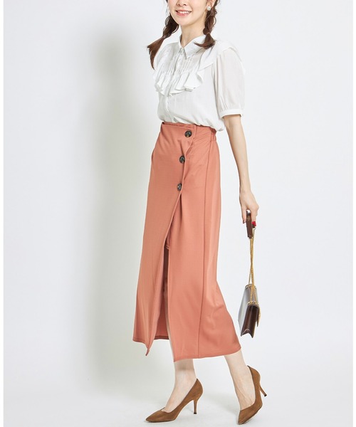 tocco closet（トッコ　クローゼット）の「飾り釦付きスリット入りロングタイトスカート（スカート・レディース・ブラック/テラコッタ・M）」の13枚目の写真