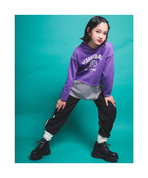 ZIDDY(ジディ)の「ZIDDY/【ニコ☆プチ掲載】ストライプシャツドッキングロゴプリントパーカー(130~160cm)(パーカー・キッズ・ブラック/パープル・130/160/150/140)」の22枚目の写真