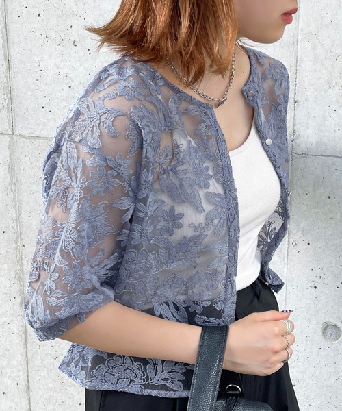 apres jour mignon（アプレジュールミニョン）の「チュールレースブラウス【ZOZOTOWN限定アイテム】（シャツ/ブラウス・レディース・ブラック/アイボリー/ブルー・フリー/X-LARGE）」の3枚目の写真