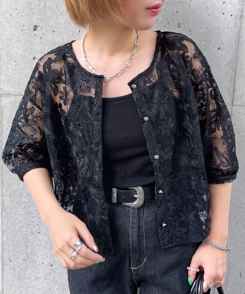 apres jour mignon（アプレジュールミニョン）の「チュールレースブラウス【ZOZOTOWN限定アイテム】（シャツ/ブラウス・レディース・ブラック/アイボリー/ブルー・フリー/X-LARGE）」の12枚目の写真