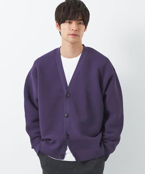 green label relaxing（グリーンレーベルリラクシング）の「ポリエステルメッシュガーター Vネック カーディガン（カーディガン/ボレロ・メンズ・ダークブラウン/パープル/ナチュラル/ケリー・S/M/L/XL）」の4枚目の写真