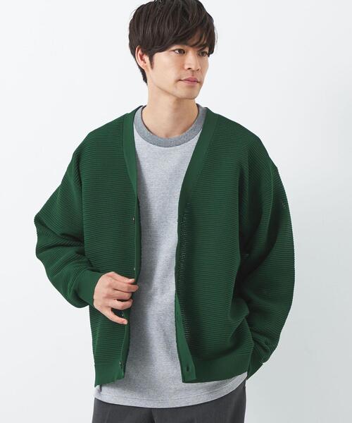 green label relaxing（グリーンレーベルリラクシング）の「ポリエステルメッシュガーター Vネック カーディガン（カーディガン/ボレロ・メンズ・ダークブラウン/パープル/ナチュラル/ケリー・S/M/L/XL）」の3枚目の写真