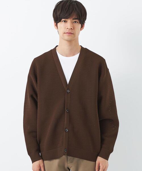 green label relaxing（グリーンレーベルリラクシング）の「ポリエステルメッシュガーター Vネック カーディガン（カーディガン/ボレロ・メンズ・ダークブラウン/パープル/ナチュラル/ケリー・S/M/L/XL）」の11枚目の写真