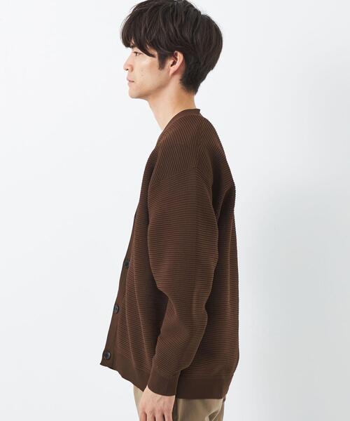 green label relaxing（グリーンレーベルリラクシング）の「ポリエステルメッシュガーター Vネック カーディガン（カーディガン/ボレロ・メンズ・ダークブラウン/パープル/ナチュラル/ケリー・S/M/L/XL）」の7枚目の写真