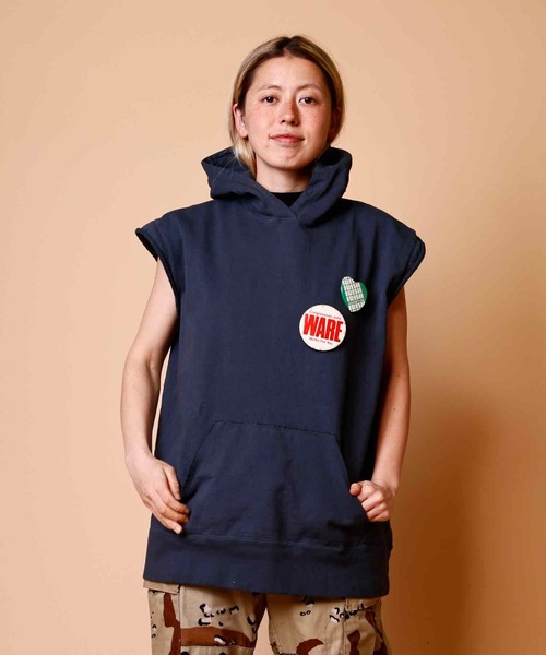 WALLA WALLA SPORT（ワラワラスポーツ）の「13oz CUT OFF PARKA  / 13オンス カットオフ パーカ（パーカー・メンズ・ホワイト/アイボリー/ダークインディゴブルー/ブラック系その他/モカ/グリーン系その他/チャコールグレー/ブラック・LARGE/MEDIUM/X-LARGE）」の6枚目の写真