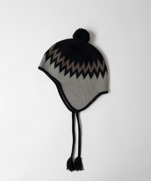 NUMBER (N)INE(ナンバーナイン)の「ZIGZAG JACQUARD BEANIE(ニットキャップ/ビーニー・メンズ・ブラック/カーキ/ライトブラウン・FREE)」の2枚目の写真