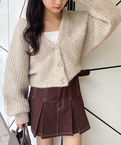 one after another NICE CLAUP（ワンアフターアナザーナイスクラップ）の「着回し万能淡色クロップドカーディガン（カーディガン/ボレロ・レディース・ライトグレー/ベージュ/ブラウン系その他/モカ・FREE）」の6枚目の写真