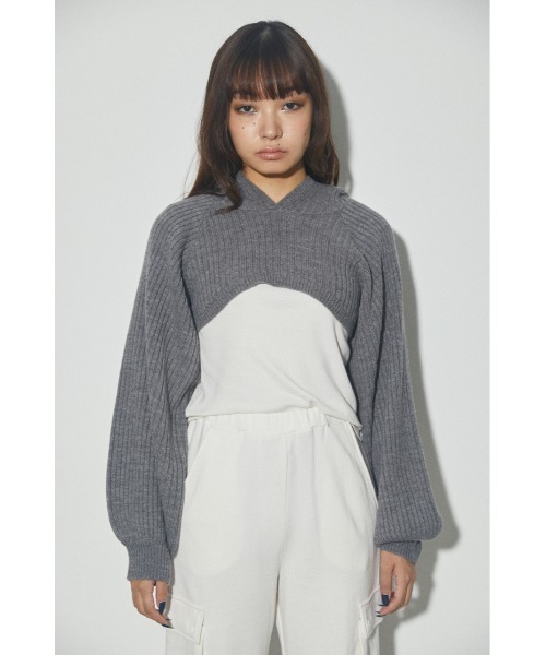 LAGUA GEM（ラグアジェム）の「SHORT HOODIE KNIT ショートフードニット（ニット/セーター・レディース・ブラック/グレー/カーキ/ブルー・FREE）」の15枚目の写真