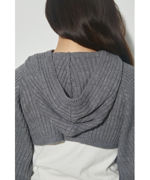 LAGUA GEM（ラグアジェム）の「SHORT HOODIE KNIT ショートフードニット（ニット/セーター・レディース・ブラック/グレー/カーキ/ブルー・FREE）」の19枚目の写真