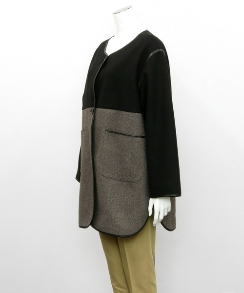 TOKYO SHIRTS(トウキョウシャツ)の「ノーカラーパイピングコート(ノーカラージャケット・レディース・チャコールグレー・M/L)」の3枚目の写真