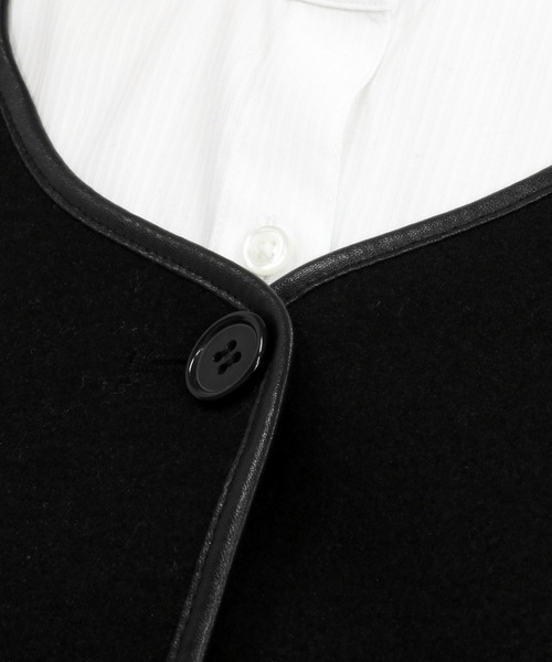 TOKYO SHIRTS(トウキョウシャツ)の「ノーカラーパイピングコート(ノーカラージャケット・レディース・チャコールグレー・M/L)」の4枚目の写真