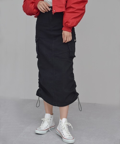 Auntie Rosa（アンティローザ）の「【Shoowtime】カーゴ ロング スカート cargo long skirt（スカート・レディース・ブラック/カーキ/チャコールグレー・SMALL/LARGE/MEDIUM）」の4枚目の写真