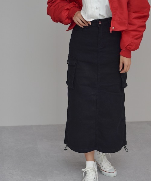 Auntie Rosa（アンティローザ）の「【Shoowtime】カーゴ ロング スカート cargo long skirt（スカート・レディース・ブラック/カーキ/チャコールグレー・SMALL/LARGE/MEDIUM）」の5枚目の写真