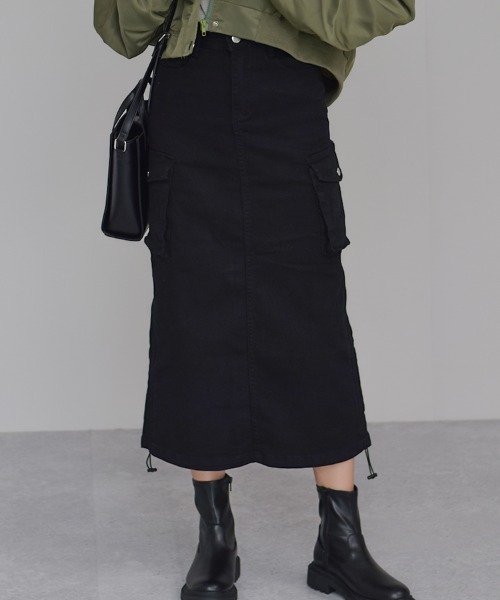 Auntie Rosa（アンティローザ）の「【Shoowtime】カーゴ ロング スカート cargo long skirt（スカート・レディース・ブラック/カーキ/チャコールグレー・SMALL/LARGE/MEDIUM）」の6枚目の写真