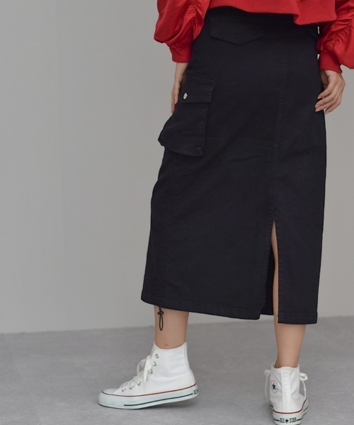 Auntie Rosa（アンティローザ）の「【Shoowtime】カーゴ ロング スカート cargo long skirt（スカート・レディース・ブラック/カーキ/チャコールグレー・SMALL/LARGE/MEDIUM）」の7枚目の写真