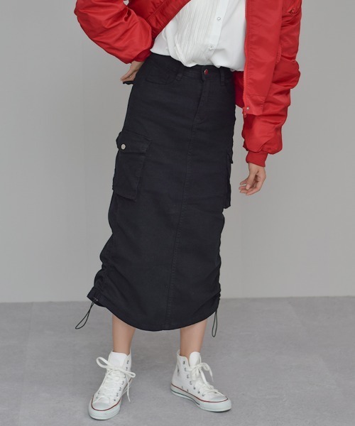 Auntie Rosa（アンティローザ）の「【Shoowtime】カーゴ ロング スカート cargo long skirt（スカート・レディース・ブラック/カーキ/チャコールグレー・SMALL/LARGE/MEDIUM）」の8枚目の写真