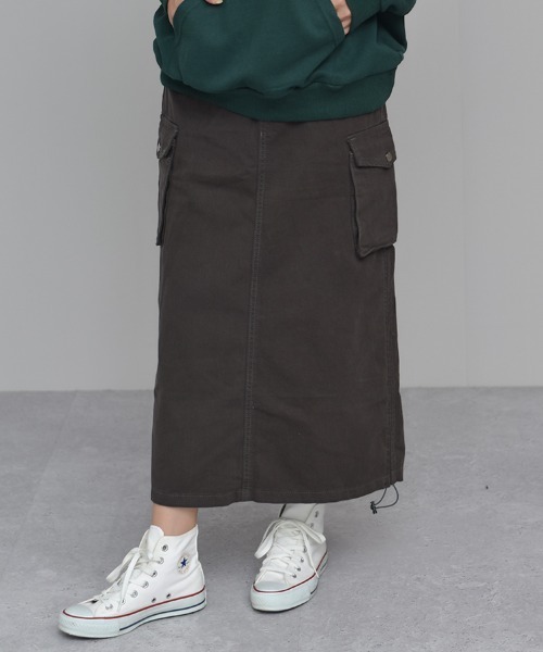 Auntie Rosa（アンティローザ）の「【Shoowtime】カーゴ ロング スカート cargo long skirt（スカート・レディース・ブラック/カーキ/チャコールグレー・SMALL/LARGE/MEDIUM）」の11枚目の写真