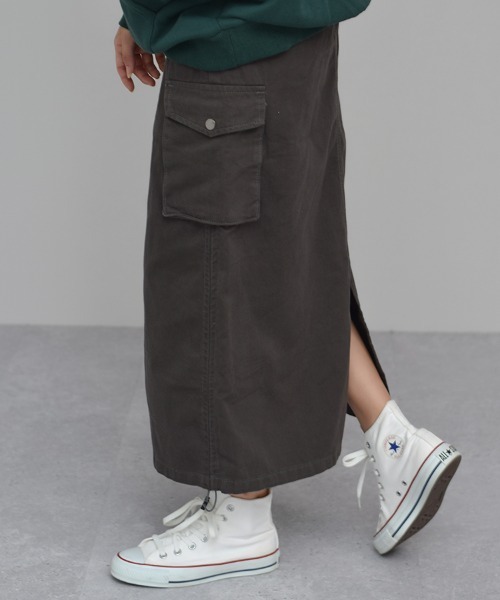 Auntie Rosa（アンティローザ）の「【Shoowtime】カーゴ ロング スカート cargo long skirt（スカート・レディース・ブラック/カーキ/チャコールグレー・SMALL/LARGE/MEDIUM）」の12枚目の写真