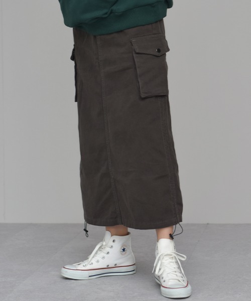 Auntie Rosa（アンティローザ）の「【Shoowtime】カーゴ ロング スカート cargo long skirt（スカート・レディース・ブラック/カーキ/チャコールグレー・SMALL/LARGE/MEDIUM）」の13枚目の写真