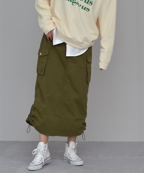 Auntie Rosa（アンティローザ）の「【Shoowtime】カーゴ ロング スカート cargo long skirt（スカート・レディース・ブラック/カーキ/チャコールグレー・SMALL/LARGE/MEDIUM）」の18枚目の写真