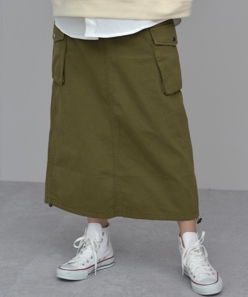 Auntie Rosa（アンティローザ）の「【Shoowtime】カーゴ ロング スカート cargo long skirt（スカート・レディース・ブラック/カーキ/チャコールグレー・SMALL/LARGE/MEDIUM）」の21枚目の写真