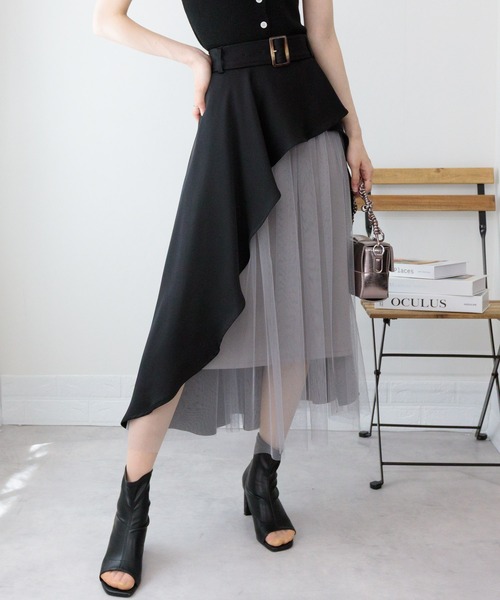 セール】チュール使い アシンメトリー スカート（スカート）｜pumpkin