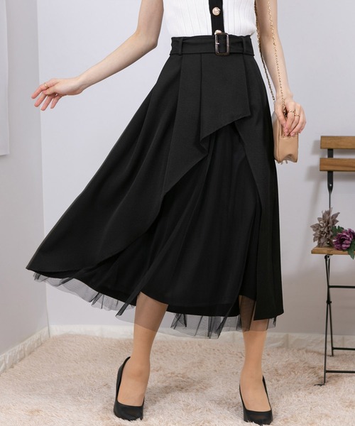 週末値下げ！BPNアシンメトリースカート セール】チュール使い アシンメトリー スカート（スカート）｜pumpkin