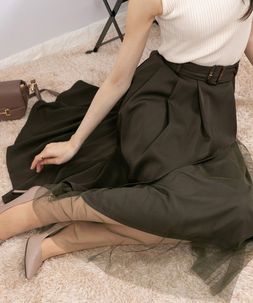 pumpkin port（パンプキンポート）の「チュール使い アシンメトリー スカート（スカート・レディース・カーキ/ブラック/グレー/ブラウン/ベージュ/ブルー/ピンク/チャコールグレー/ブラック×ホワイト・MEDIUM/LARGE/S/L/M）」の14枚目の写真