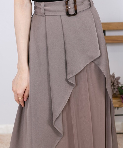 pumpkin port（パンプキンポート）の「チュール使い アシンメトリー スカート（スカート・レディース・カーキ/ブラック/グレー/ブラウン/ベージュ/ブルー/ピンク/チャコールグレー/ブラック×ホワイト・MEDIUM/LARGE/S/L/M）」の15枚目の写真