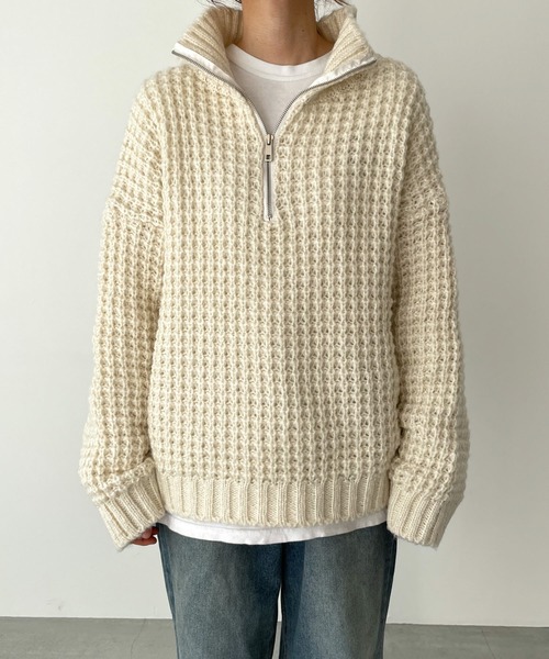 CANAL JEAN(キャナルジーン)の「El mar(エルマール) ワッフル編みハーフジップニット(ニット/セーター・レディース・アイボリー/ベージュ・ONE SIZE)」の10枚目の写真