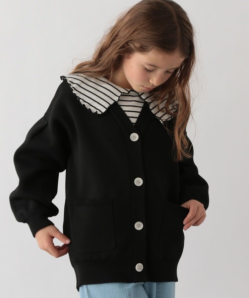 GLOBAL WORK(グローバルワーク)の「リッチライトニットVカーデ/178495(カーディガン/ボレロ・キッズ・アイボリー/ブラック/ライトパープル/サックスブルー・140cm/150cm/160cm/100cm/110cm/120cm/130cm)」の3枚目の写真