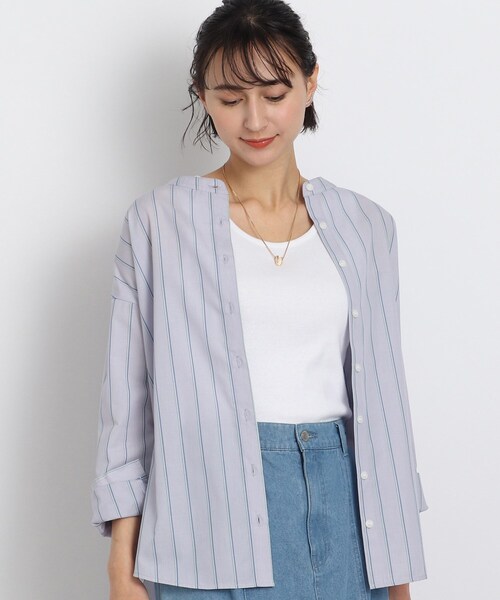 SHOO・LA・RUE(シューラルー)の「◆【着回し力が高い!】バンドカラーシャツ(シャツ/ブラウス・レディース・ライトパープル/ホワイト/ライトグリーン系2/ライトブルー/ホワイト系5/ネイビー系2・02/03/04)」の6枚目の写真