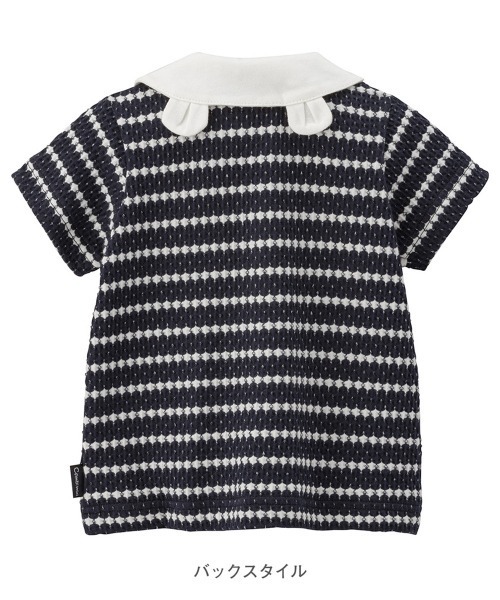 combimini（コンビミニ）の「半袖 くま耳襟ブラウス（ドットジャカード）（シャツ/ブラウス・キッズ・ネイビー/オフホワイト・70/80）」の6枚目の写真