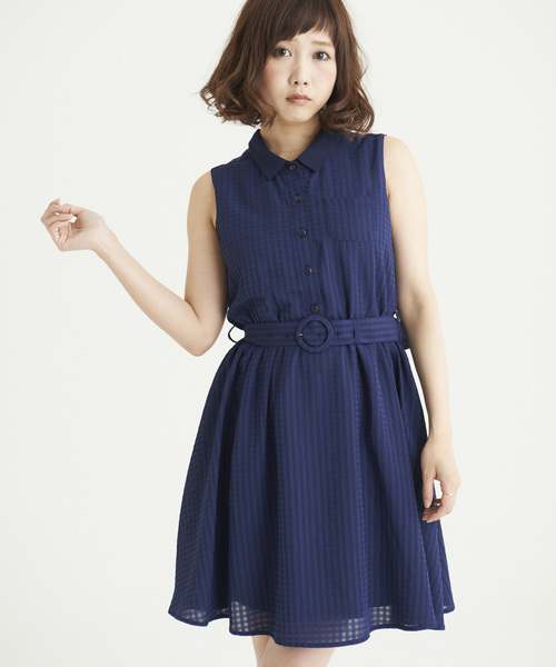 MAJESTIC LEGON(マジェスティックレゴン)の「シアーチェックワンピース(ワンピース・レディース・オフホワイト/ライトグレー/ネイビー・FREE)」の2枚目の写真