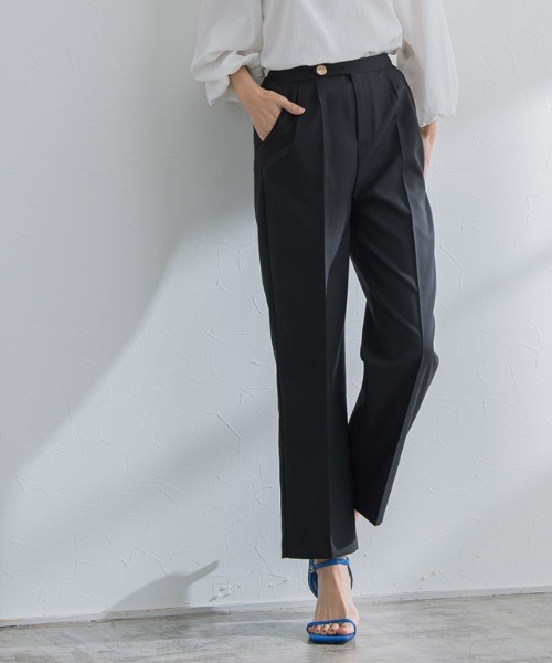 Pierrot（ピエロ）の「ボタンデザインタックパンツ（スラックス・レディース・ブラック/ブルー系その他/オフホワイト・M/L）」の3枚目の写真