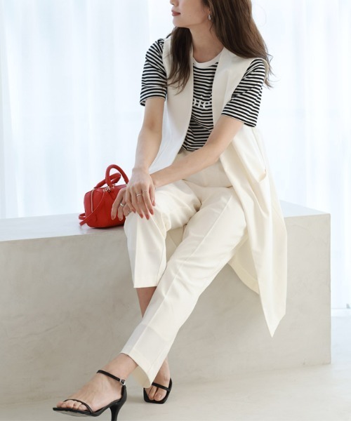 Pierrot（ピエロ）の「ボタンデザインタックパンツ（スラックス・レディース・ブラック/ブルー系その他/オフホワイト・M/L）」の9枚目の写真