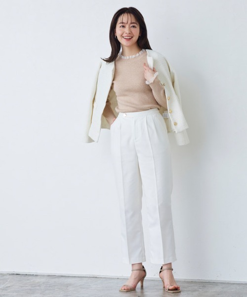 Pierrot（ピエロ）の「ボタンデザインタックパンツ（スラックス・レディース・ブラック/ブルー系その他/オフホワイト・M/L）」の11枚目の写真