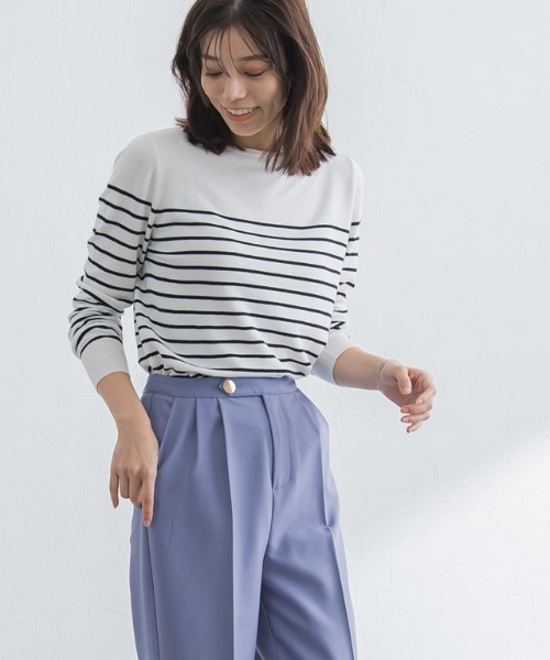 Pierrot（ピエロ）の「ボタンデザインタックパンツ（スラックス・レディース・ブラック/ブルー系その他/オフホワイト・M/L）」の13枚目の写真