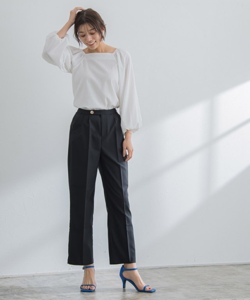 Pierrot（ピエロ）の「ボタンデザインタックパンツ（スラックス・レディース・ブラック/ブルー系その他/オフホワイト・M/L）」の18枚目の写真